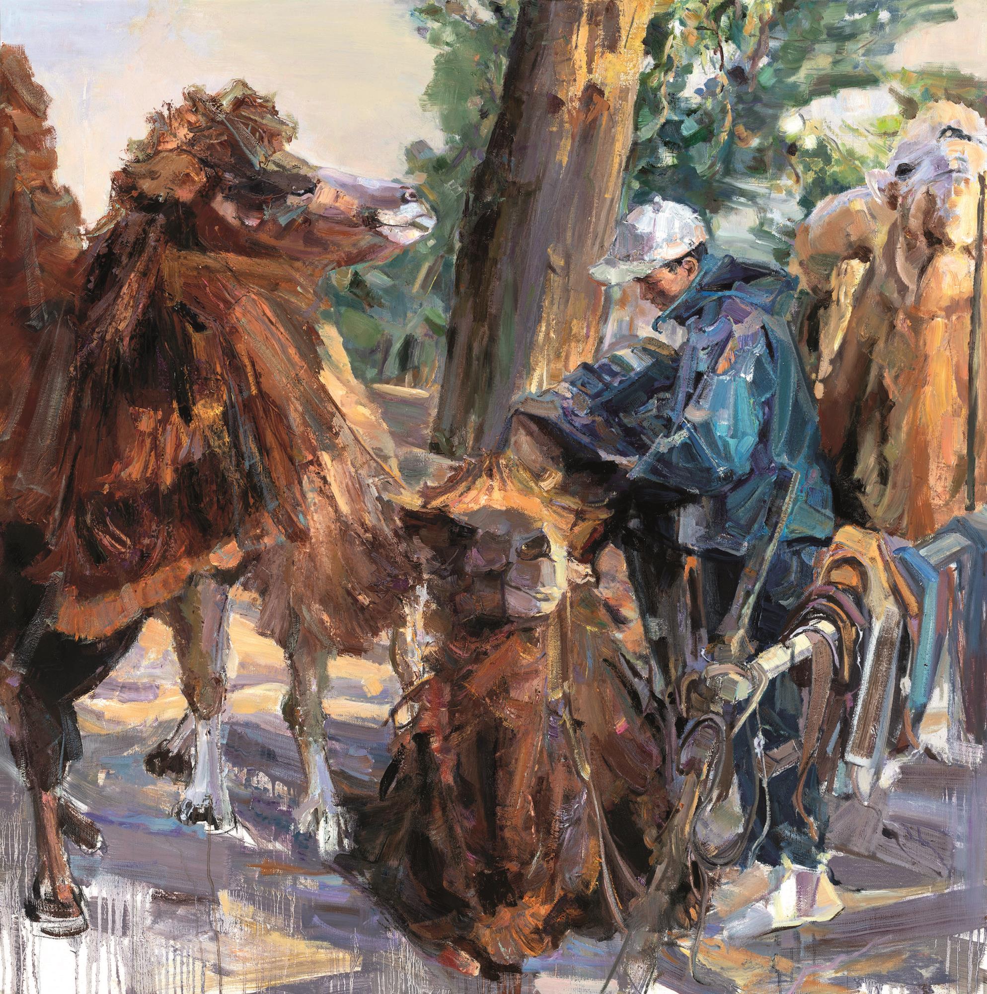 孔霞 胡杨林下 140cm×140cm 油画.jpg